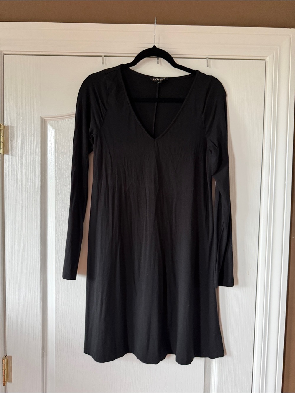 Express Black V-Neck Long Sleeve Swing Dress